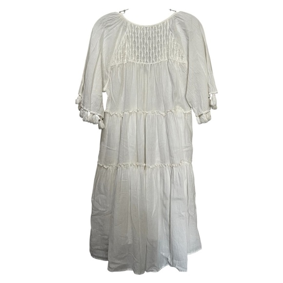 Sundance Small 💯 Cotton White Bohemian Cottagecore Midi Tassel Dress R1 - Picture 2 of 5